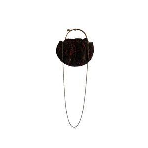 Vintage Style Black Velvet Floral Beaded Evening Bag Red Flower Ring Handle